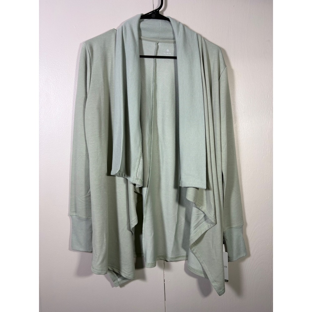 Apana Women Sage Green Open Front Draped Waterfall Cardigan Sweater S Yoga Spa
